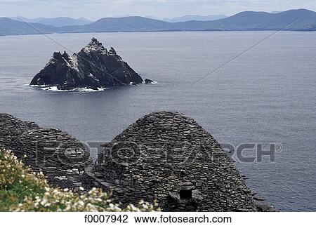 Stock Image - Ireland, Skellig, hut of the monastery. Fotosearch