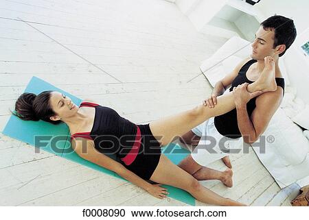 Stock Image - Fitness for two, lifestyle, adults, people. Fotosearch