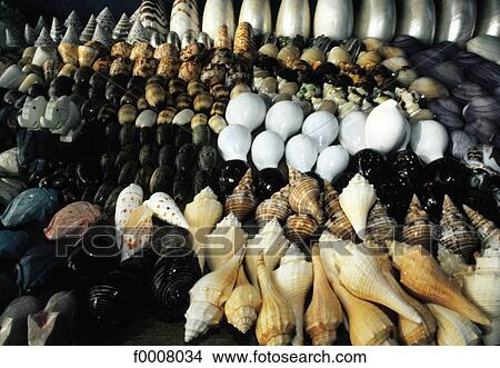 Picture - Bali, shells stall in Denpasar market. Fotosearch