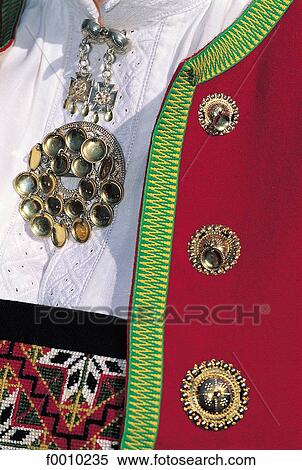 Stock Photography - Bergen, female festival dress, detail. Fotosearch