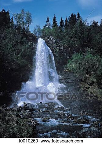 Stock Image - Hardanger fjorg, Kinsarvik, waterfall. Fotosearch