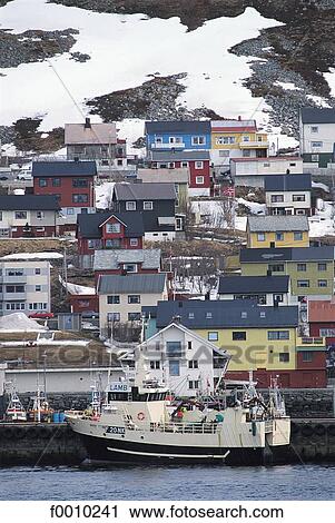 Stock Image - North, coastal village near Kirkeres. Fotosearch