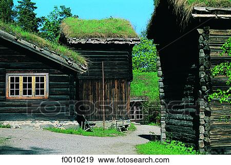 Stock Photo - Oslo, Bygdoy folks museum, wooden houses. Fotosearch