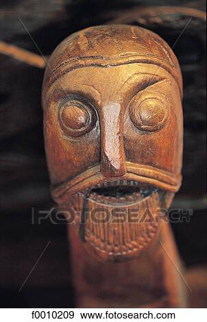 Stock Photo - Oslo, Historical Museum, viking wooden head. Fotosearch