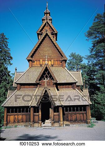 Stock Image - Oslo, old Bygdoy wooden church. Fotosearch