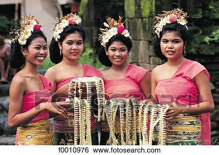 Stock Photograph - Four Pendet female dancers. Fotosearch