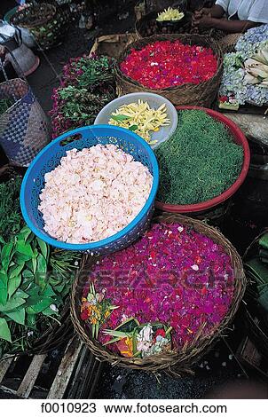 Market stall, flowers petals for offerings View Large Photo Image Stock Image - Market stall, flowers petals for offerings. Fotosearch