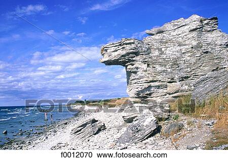 Stock Image - Sweden, Gotland, Hoburgen, Raukar rocks. Fotosearch