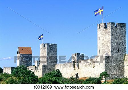 Sweden, Gotland, ramparts of Visby View Large Photo Image Stock Photo - Sweden, Gotland, ramparts of Visby. Fotosearch
