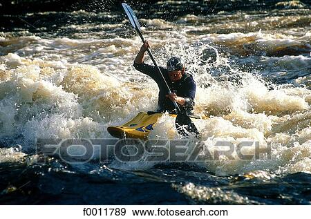 Stock Photo - Finland, Carelia, Lieksa, Ruunaa rapids, kayak . Fotosearch