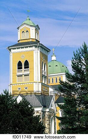 Stock Photo - Finland, Lapland, Kerimäki, wooden church "stavkirke". Fotosearch