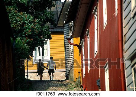 Finland, Porvoo, alley View Large Photo Image Stock Photo - Finland, Porvoo, alley. Fotosearch