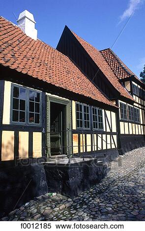 Stock Photography - Denmark, Ärhus, houses in the Old city. Fotosearch