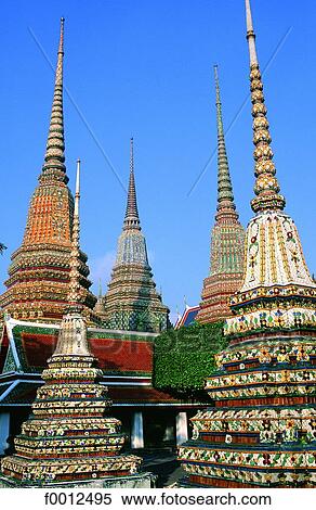 Stock Photography - Thailand, Bangkok, the chedis of Wat Po temple. Fotosearch