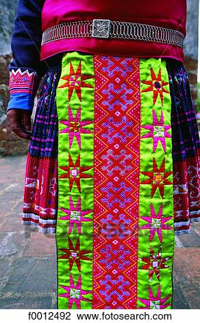 Stock Image - Thailand, North, close-up on a Meo tribe traditional costume. Fotosearch