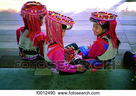 Stock Image - Thailand, North, young Lisu girls. Fotosearch