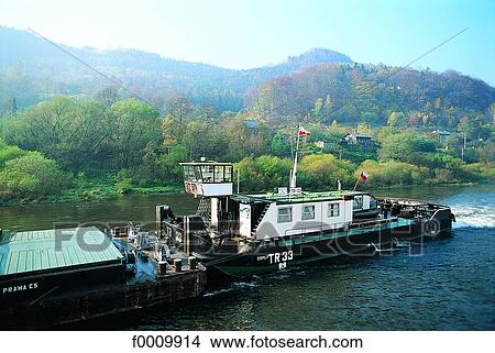 Barge on river Elb View Large Photo Image Picture - Barge on river Elb . Fotosearch