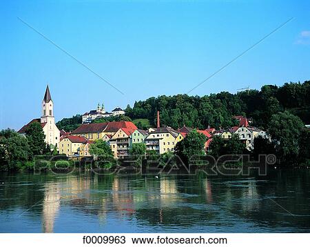Stock Image - Bavaria, Passau and river Danube. Fotosearch