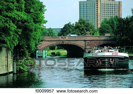 Stock Photo - Berlin, barge on Spree river. Fotosearch