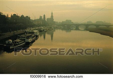 Saxony, Dresden and river Elb at dusk View Large Photo Image Stock Photograph - Saxony, Dresden and river Elb at dusk. Fotosearch
