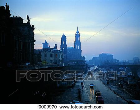 Stock Image - Saxony, Dresden at dusk. Fotosearch