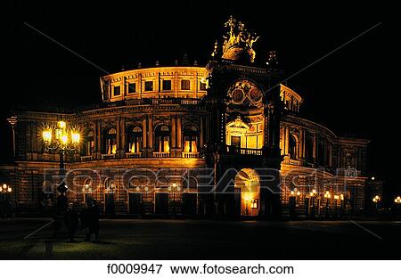 Saxony, Dresden, Semper opera at night View Large Photo Image Stock Photo - Saxony, Dresden, Semper opera at night. Fotosearch