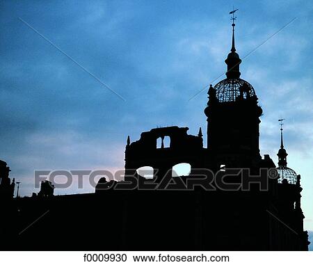 Stock Image - Saxony, ruins of a palace at dusk. Fotosearch
