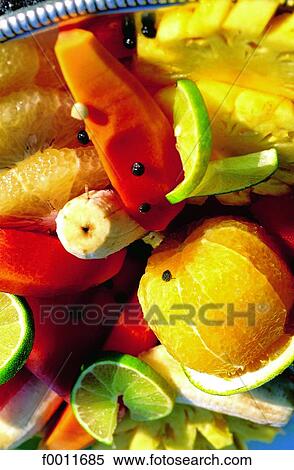 Stock Photography - Jamaica, Port Antonio, plate of local fruits. Fotosearch