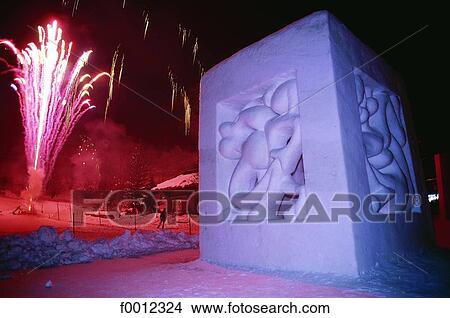 Ice sculpture and fireworks View Large Photo Image Picture - Ice sculpture and fireworks. Fotosearch