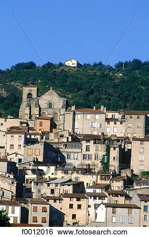 Stock Photograph - Auvergne, general view of Thiers. Fotosearch