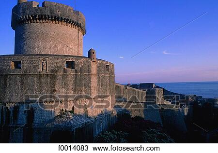 Stock Image - Dubrovnik, Theminceta fortress at dusk. Fotosearch