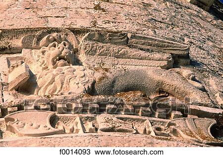 Stock Image - Korcula Island, stone relief of a venitian lion. Fotosearch