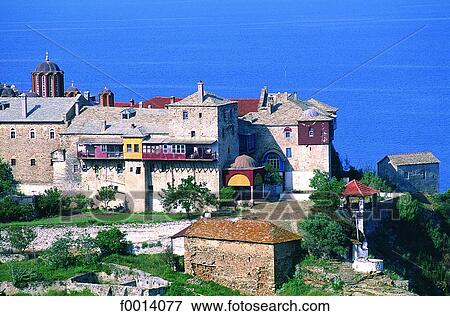Stock Photo - Mount Athos, monastery of Christ Pantocrator. Fotosearch