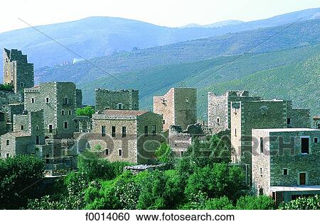 Peloponnese, Mani peninsula, Vathia View Large Photo Image Stock Image - Peloponnese, Mani peninsula, Vathia. Fotosearch