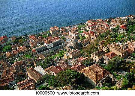 Peloponnese, Monemvassia, the lower town View Large Photo Image Stock Image - Peloponnese, Monemvassia, the lower town. Fotosearch