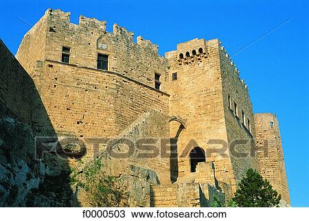 Stock Image - Rhodes, Lindos, Fortress of the Knights. Fotosearch