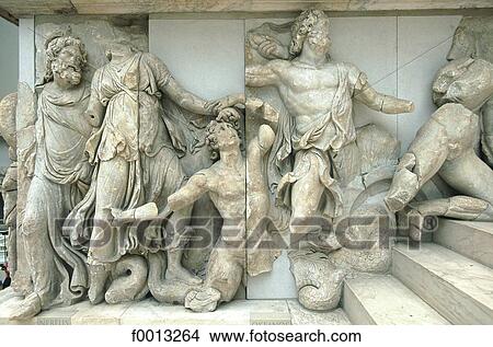 Pergamon museum, stone frieze from the Pergame temple View Large Photo Image Picture - Pergamon museum, stone frieze from the Pergame temple. Fotosearch