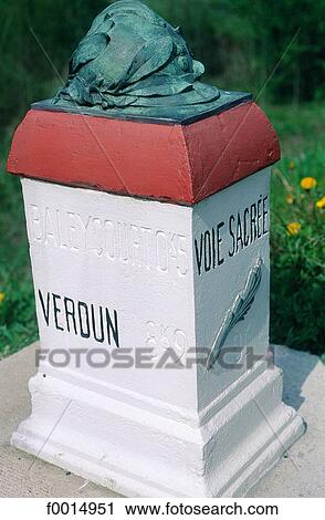 Stock Image - France, Lorraine, from Bar-le-Duc to Verdun, milestone of the WWI "Sacred way". Fotosearch