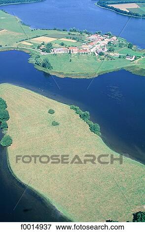 Stock Photo - France, Lorraine, Lindre pond, aerial. Fotosearch