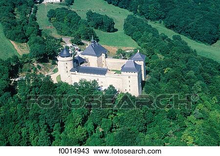 Stock Image - France, Lorraine, Malbrouck castle at Manderen, aerial. Fotosearch