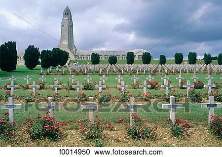Stock Image - France, Lorraine, Verdun, Douaumont ossuary and cemetry. Fotosearch