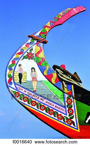 Stock Image - Portugal, near Aveiro, "Moliceiro" boat stern. Fotosearch