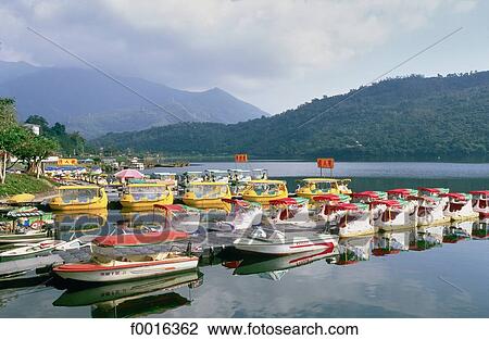 Stock Image - China, Taiwan, near Hualien, lake Li Yu, pedal boats. Fotosearch