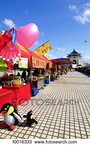 Stock Image - China, Taiwan, Taipei, in front of the Chiang Kai Shek memorial. Fotosearch
