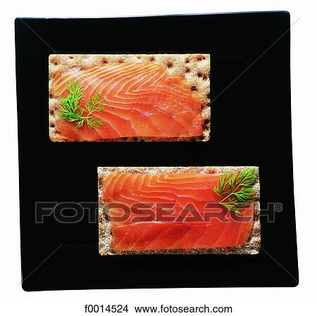 Picture - Salmon and crisp bread. Fotosearch