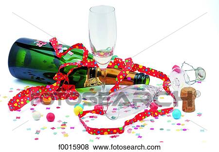 Celebrations: Champagne and party streamers View Large Photo Image Stock Photo - Celebrations: Champagne and party streamers. Fotosearch