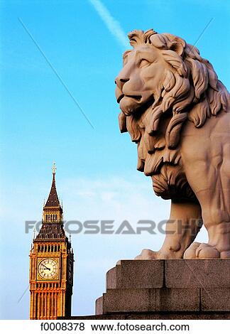 London, Big Ben and the lion of Westminster bridge View Large Photo Image Stock Photo - London, Big Ben and the lion of Westminster bridge. Fotosearch