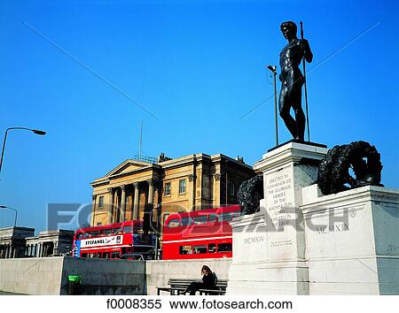 Stock Photography - London, Trafalgar square, memorial and The National Gallery . Fotosearch