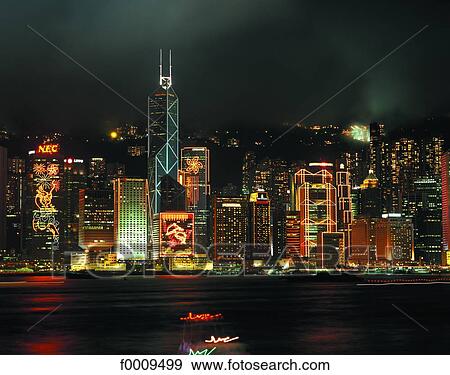China, Hongkong by night View Large Photo Image Stock Photo - China, Hongkong by night. Fotosearch