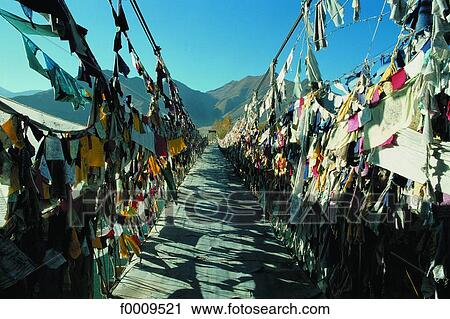 Stock Image - China, Tibet, Lhasa, prayer pennants. Fotosearch